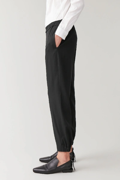 Cos Elasticated Wool-mix Pants In Black