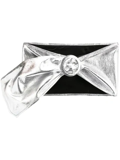 Attico Leather Metallic Waist Belt Silver In White