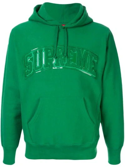 Supreme Embroidered Logo Hooded Sweatshirt In Green