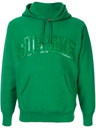 Supreme Embroidered Logo Hooded Sweatshirt In Green ModeSens