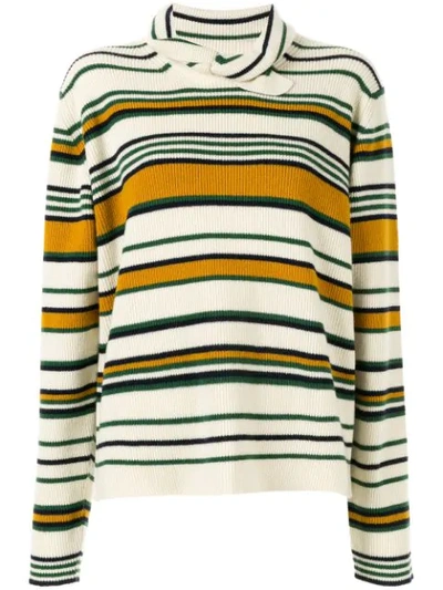 Jw Anderson Striped High Neck Sweater In Brown