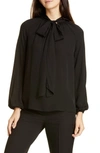 Theory Long-sleeve Georgette Scarf Top In Black