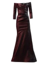 Theia Off-the-shoulder Metallic Stretch Gown In Garnet