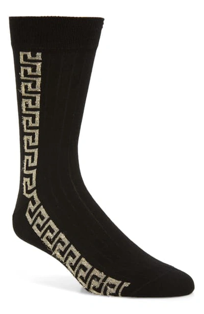 Versace Men's Athletic Vertical Stripe Socks In Black/ Gold