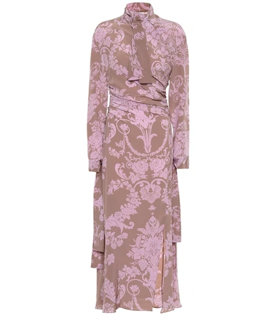 Acne Studios Floral-jacquard Silk Dress Brown/purple In Pink