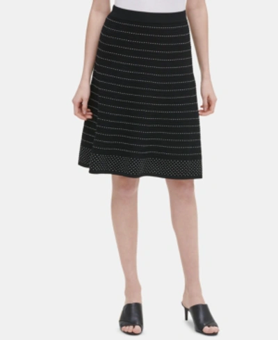 Calvin Klein Striped Stitched Sweater Skirt In Black