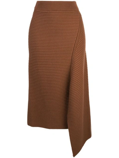 Tibi Merino Rib Sweater Origami Slit Skirt In Camel