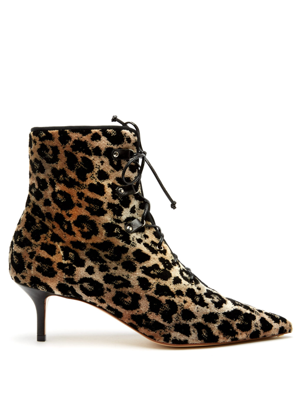 Francesco Russo Leopard-print Lace-up Velvet Ankle Boots In Black | ModeSens