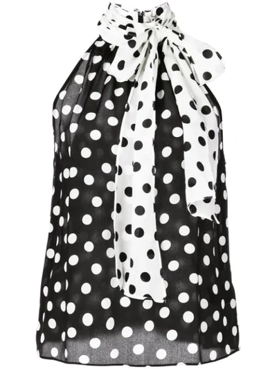 Alice And Olivia Alice + Olivia Liana Tie-neck Polka Dot Silk Top In Polka Dot Black/white