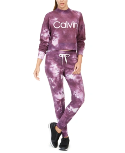 Calvin Klein Calvin Performance Tie-dye Fleece Cropped Sweatshirt In Blackberry Combo