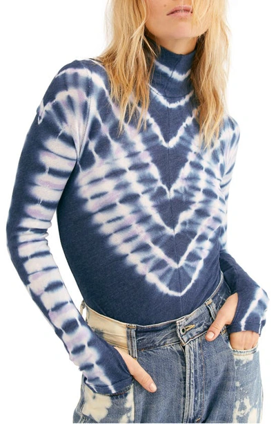 Free People Psychedelic Tie-dye Turtleneck Top In Navy