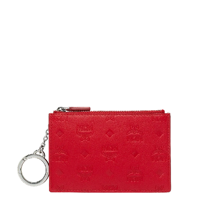 Mcm Klara Monogrammed Leather Key Pouch In Viva Red/silver