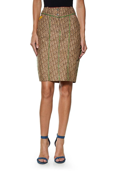 Pre-owned Dior 1990s Brown Cotton Blend Rasta Trotter Skirt