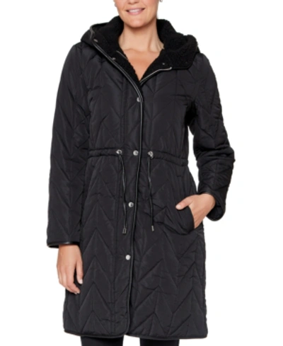 Vince Camuto Women's Plus Size Hooded Quilted Coat, Created For Macy's In Black