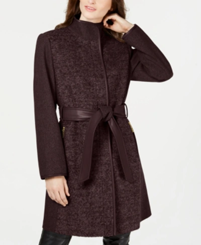 Vince Camuto Twill Wool Faux-leather Trim Coat, Created For Macy's In Port Royal