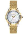 Citizen Eco-drive Women's Ceci Diamond-accent Gold-tone Stainless Steel Mesh Bracelet Watch 32mm In White/gold