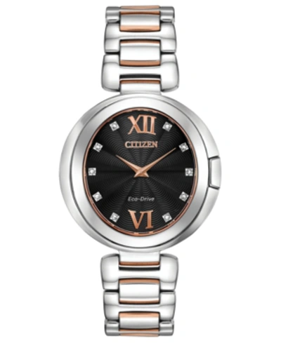 Citizen Eco-drive Women's Capella Diamond-accent Two-tone Stainless Steel Bracelet Watch 34mm In Two Tone  / Black / Gold Tone / Rose / Rose Gold Tone