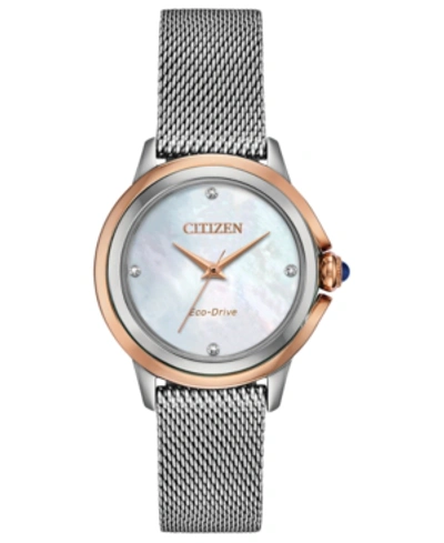 Citizen Eco-drive Women's Ceci Diamond-accent Stainless Steel Mesh Bracelet Watch 32mm In White/multi