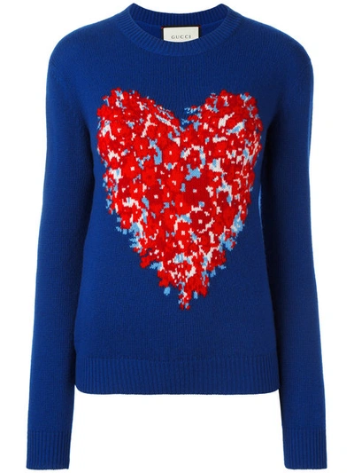 Gucci Corsage Intarsia Wool Knitted Top In Dark Blue