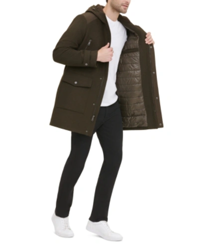 Kenneth Cole Men's Double Breasted Wool Blend Peacoat With Bib In Black