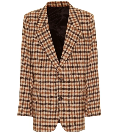 Ami Alexandre Mattiussi Single-breasted Checked Wool Blazer In Brown