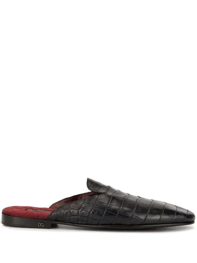 Dolce & Gabbana Crocodile Effect Slippers In Black