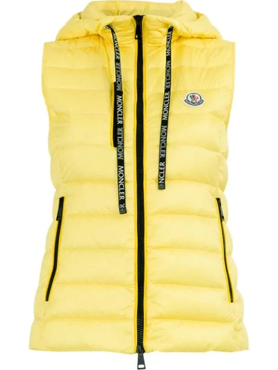 Moncler Padded Hooded Waistcoat In Yellow