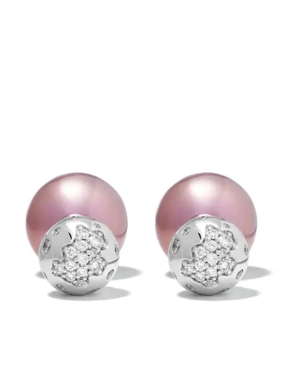 Yoko London 18kt White Gold Duet Freshwater Pearl And Diamond Earrings In 7