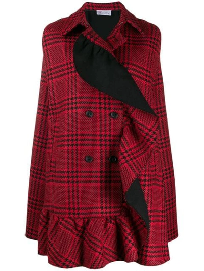 Red Valentino Checked Double-breasted Cape In Red