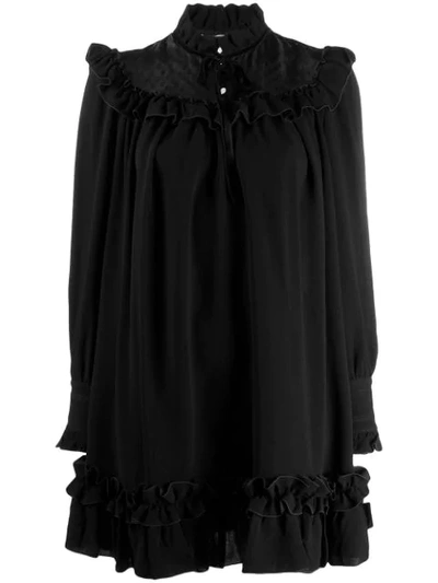 Marc Jacobs Embroidered Ruffle Trim Dress In Black