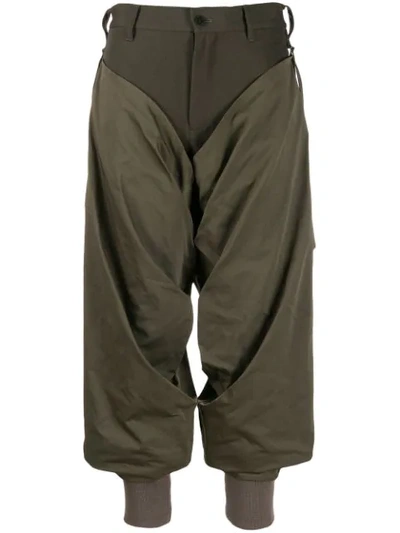 Yohji Yamamoto Draped Cropped Trousers In Green