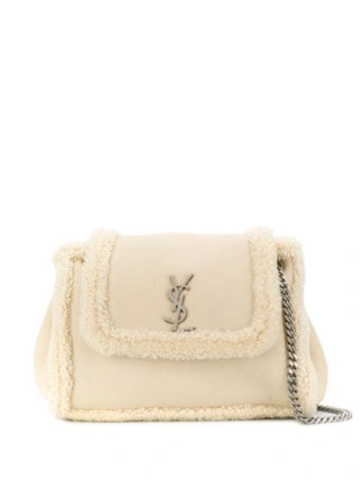Saint Laurent Nolita Shearling Shoulder Bag In White