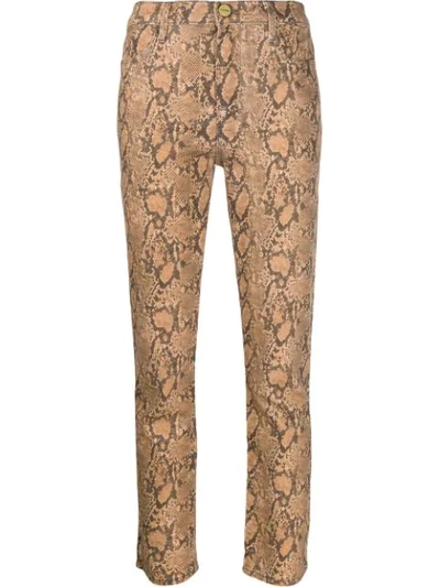 Frame Snakeskin-effect Jeans In Brown