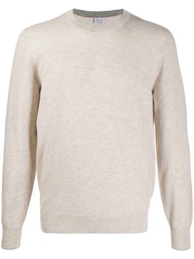 Brunello Cucinelli Crew-neck Fine-knit Jumper In Neutrals