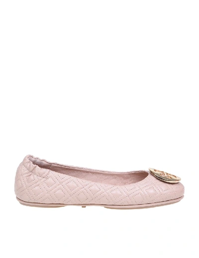 Tory Burch Minnie Travel Ballerina In Quilted Taupe Leather In Neutrals