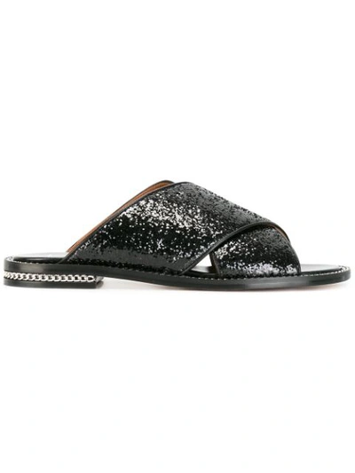 Givenchy Crisscross Glitter Sandal In Metallics, Black.