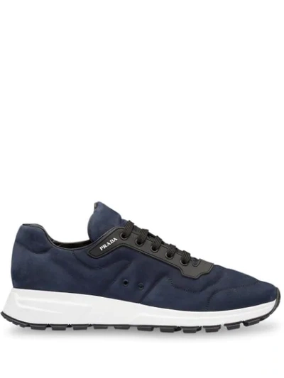 Prada Nubuck Leather Sneakers In Blue