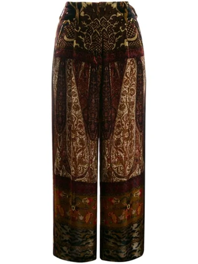 Etro Patchwork Print Cropped Trousers In Brown