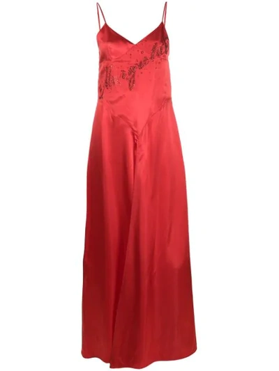 Mm6 Maison Margiela Glitter-embellished Satin Maxi Dress In Rosso | ModeSens