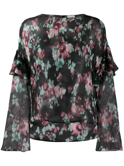 L'autre Chose Silk Floral Blouse In Black