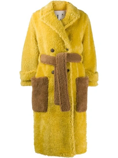 L'autre Chose Belted Faux-fur Coat In Yellow