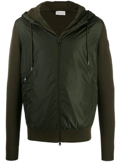 Moncler Maglione Tricot Hooded Cardigan In Green