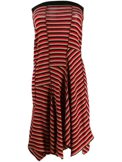 Sonia Rykiel Asymmetric Stripe Dress In Red
