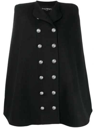 Balmain Double-breasted Cape Coat In Black