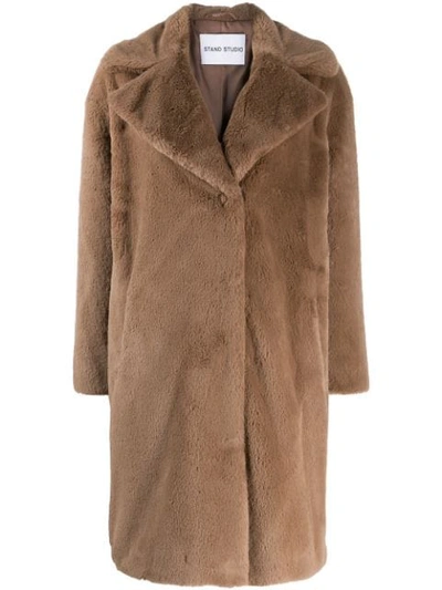 Stand Studio Faux Fur Coat  In 7380 Taupe