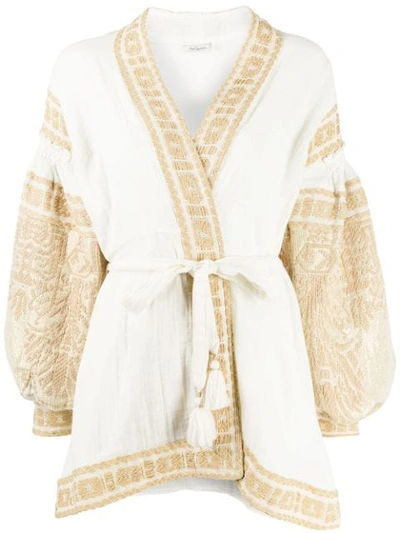 Mes Demoiselles Embroidered Belted Jacket In White