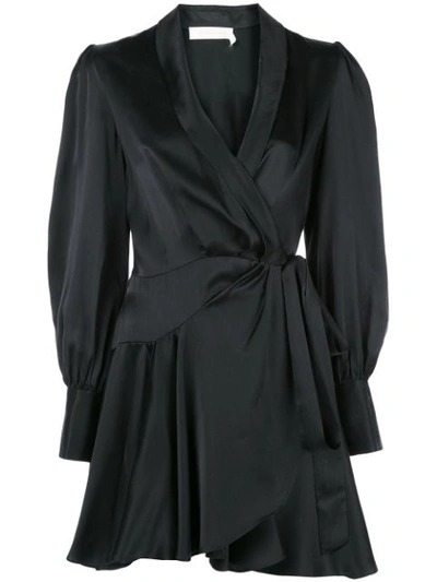 Zimmermann Short Wrap-style Dress In Black