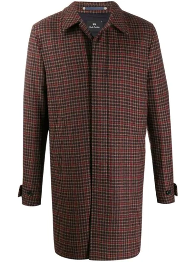 Ps By Paul Smith Check Pattern Car Coat In Brown