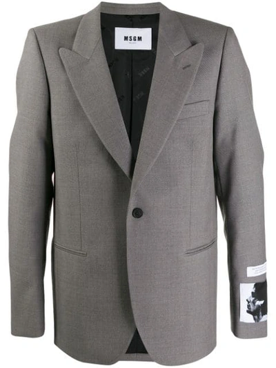 Msgm Graphic Patch Blazer Jacket In Grey