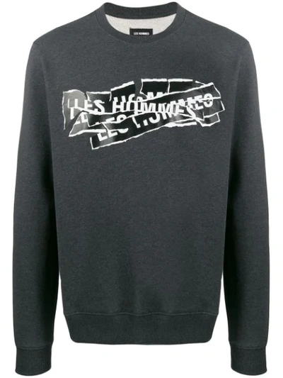 Les Hommes Destroyed Logo Sweatshirt In Grey
